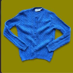Wool Susan Bristol Blue Cable knitted Knit Cardigan